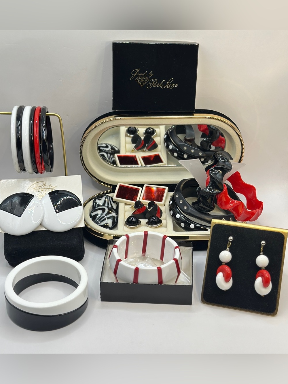 Vintage Park Lane Lucite Resin Mod Jewelry Lot | Black, White, Red | Chunky Bold